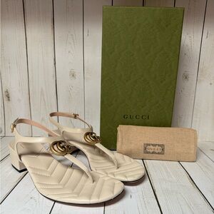 Gucci Cream Sandals with Gold Accents